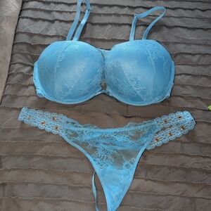 Victoria's Secret Light Blue Lace Bra Set